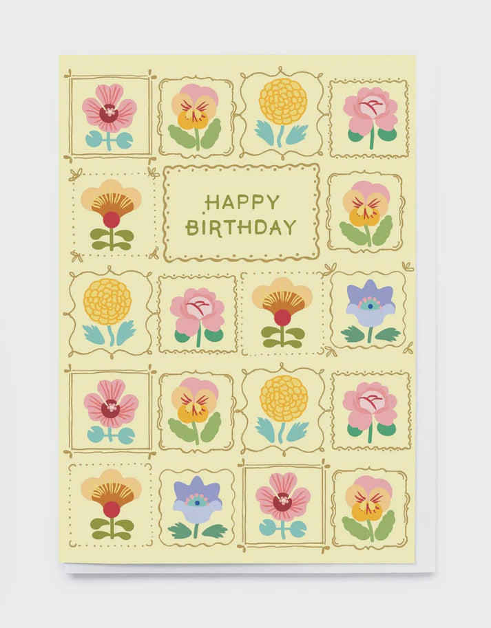 Flower Stamp Birthday Greeting Card