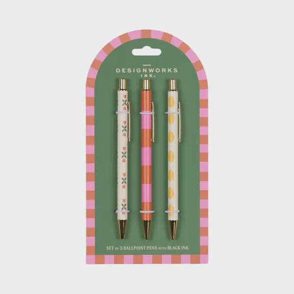 Flower Stripe Lemon Set of 3 Pens