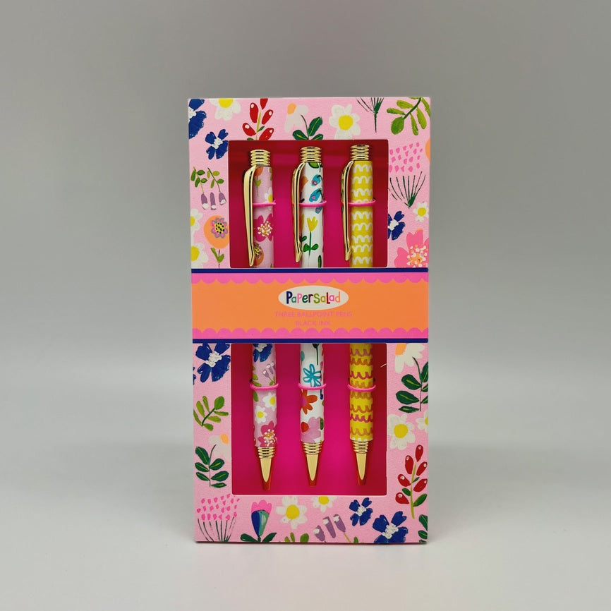 Gift Set 3 Pens Paper Salad Flowers Stationery