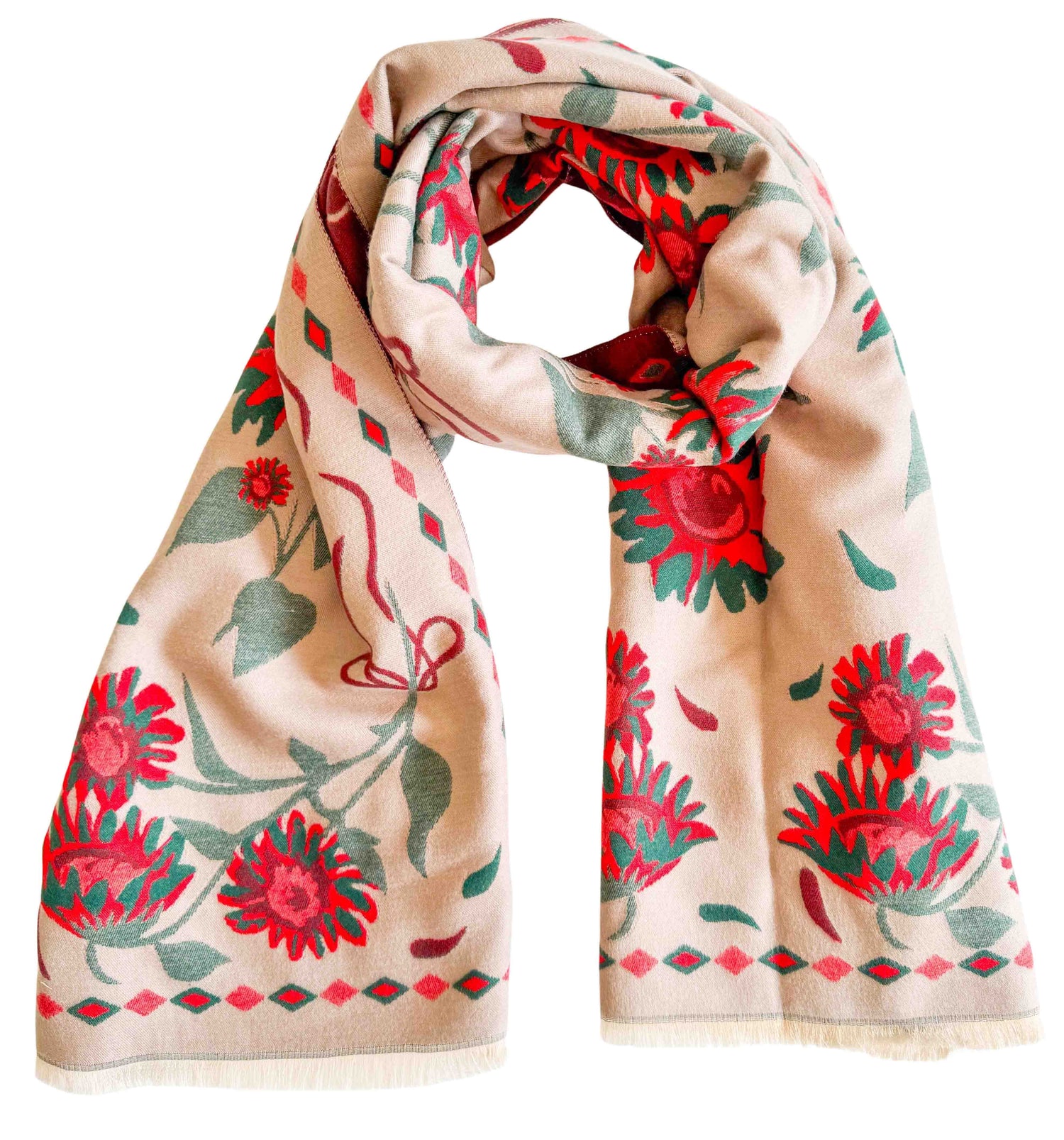 Folk Floral Scarf - Red