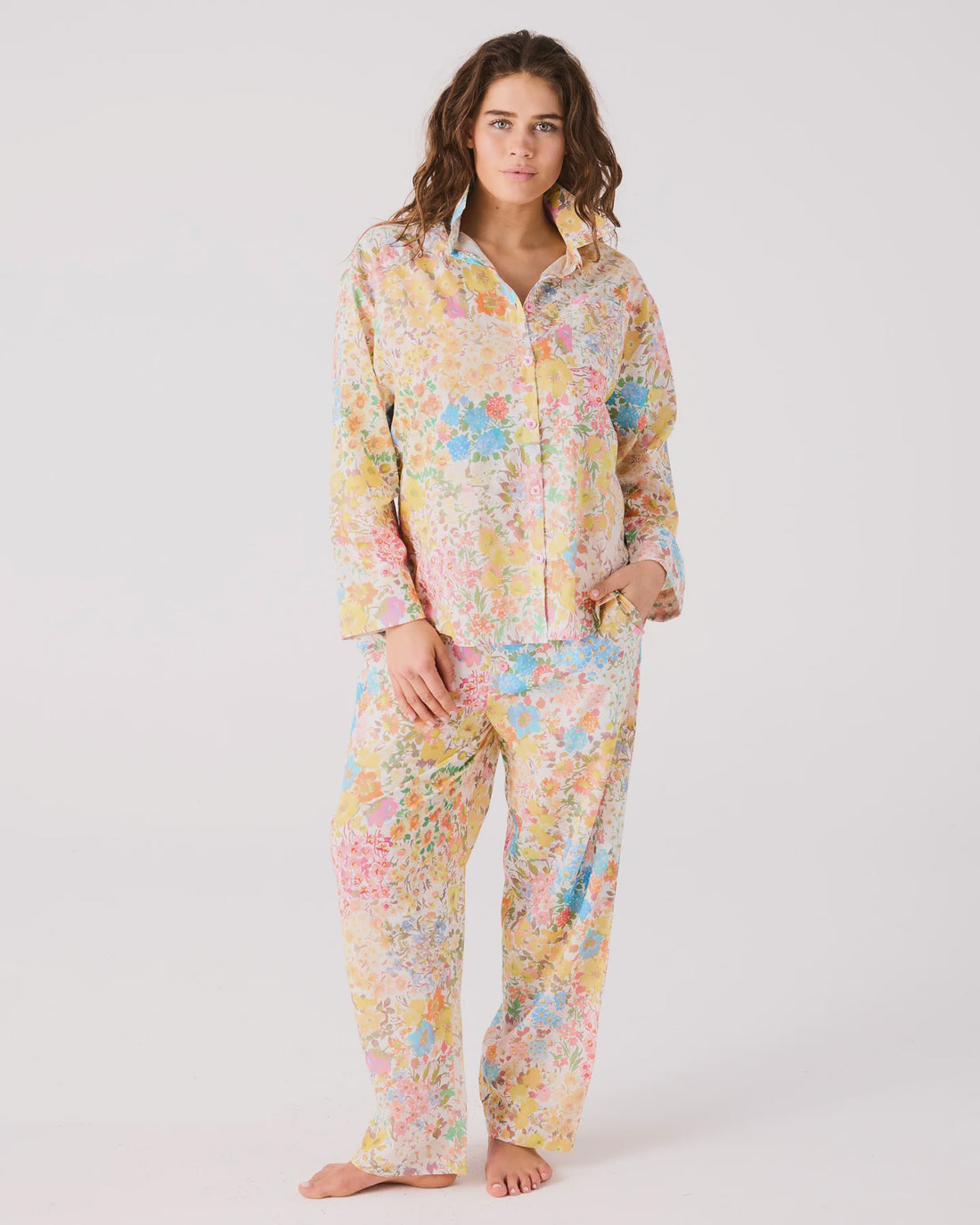 Forever Floral Butter Adult Organic Cotton Long Sleeve Shirt &amp; Pant Pyjama Set