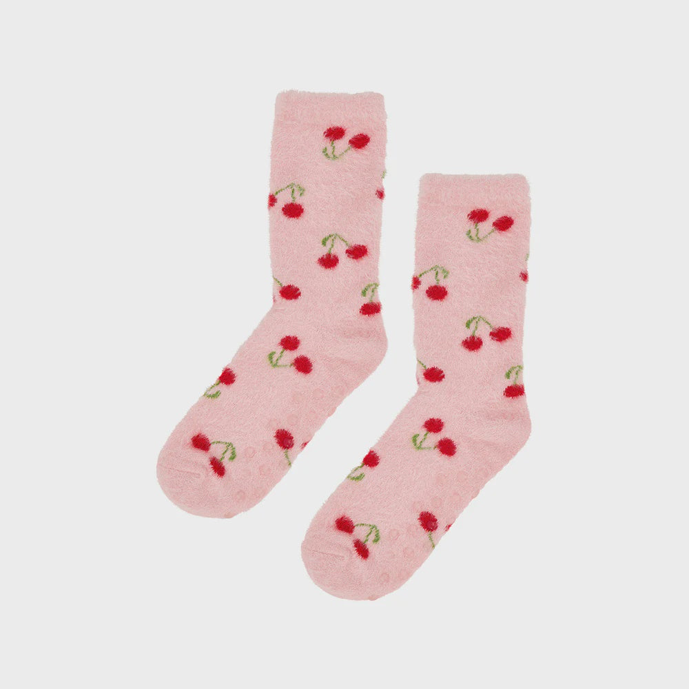 Fuzzy Bed Socks - Cherry