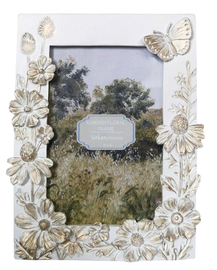 Garden Floral Photo Frame - White