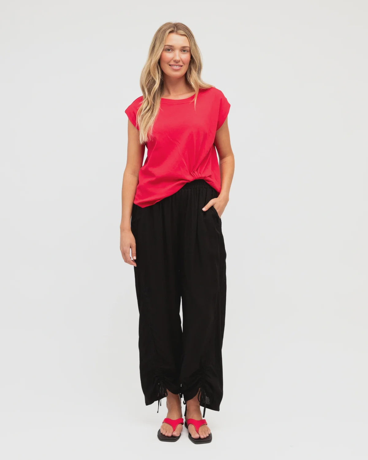 Gathered Front Pants - Black