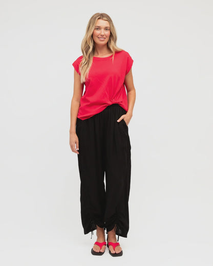 Gathered Front Pants - Black