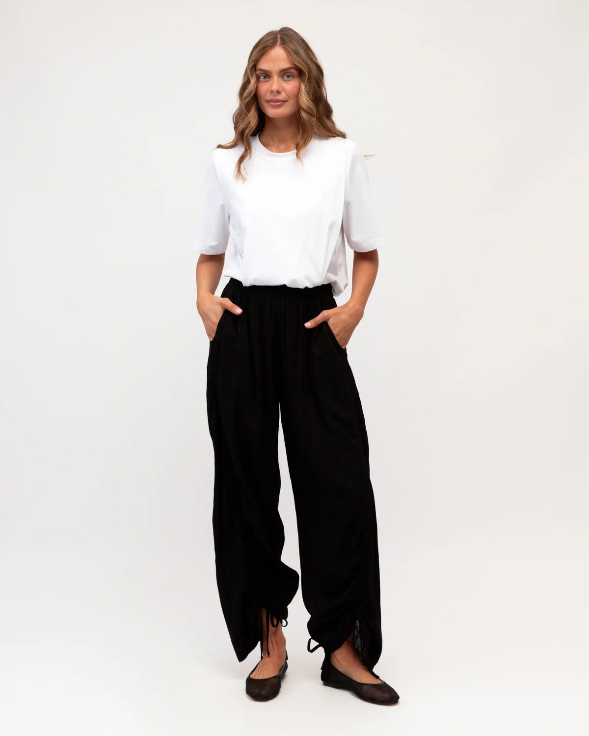 Gathered Front Pants - Black