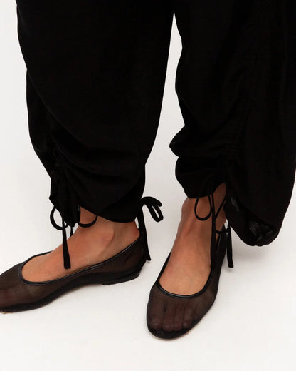 Gathered Front Pants - Black