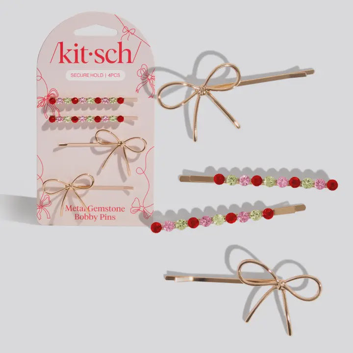 Holiday Gem &amp; Bow Bobby Pin Set
