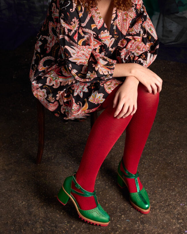 Geo Merino Wool Tights - Red