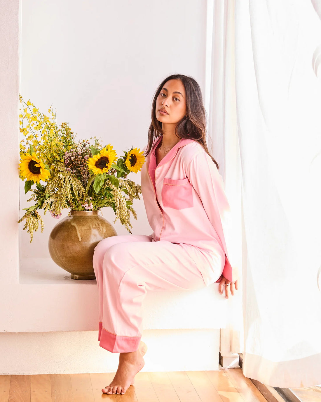 Glow In Pink Adult Bamboo Cotton Long Sleeve Shirt &amp; Pant Pyjama Set