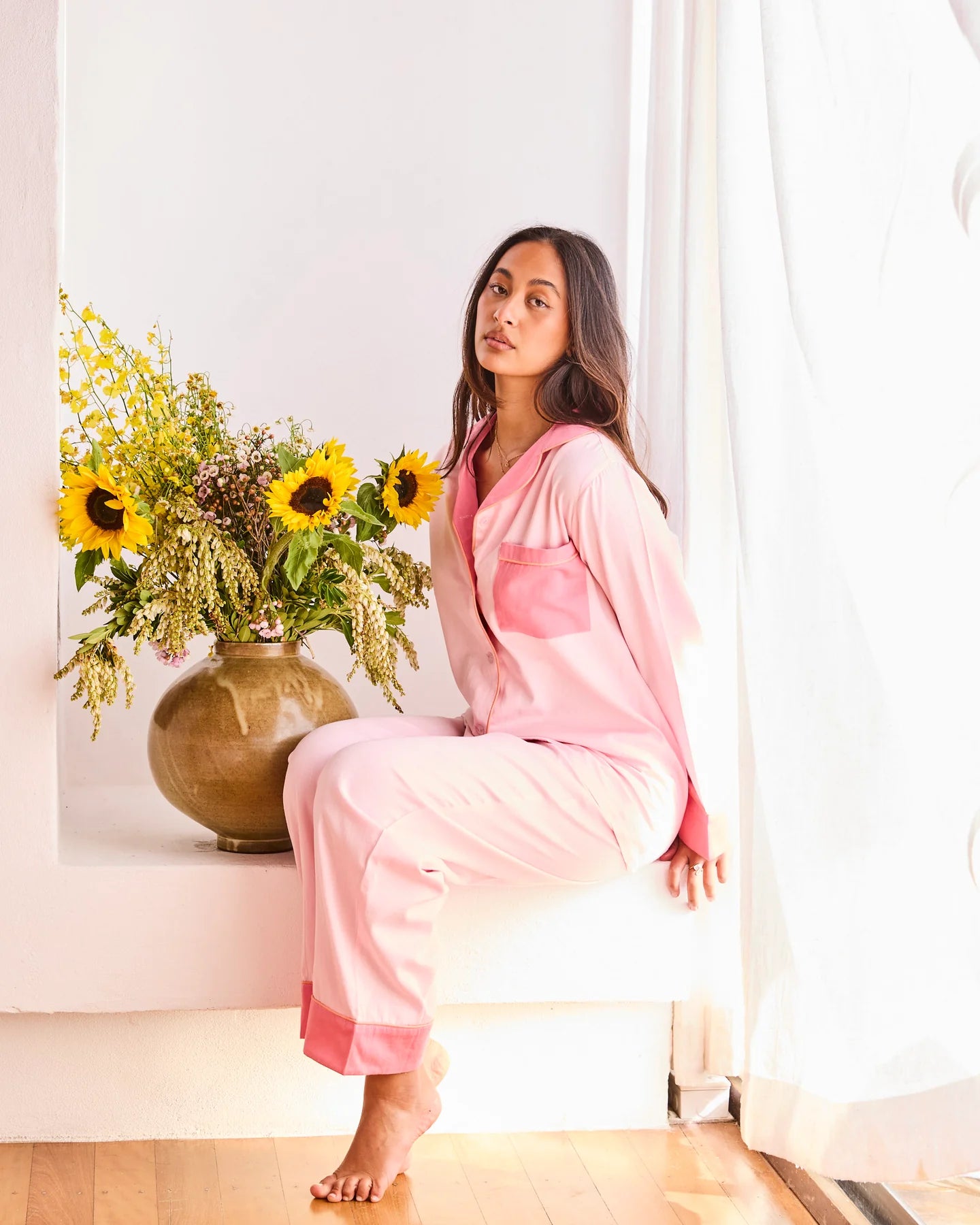 Glow In Pink Adult Bamboo Cotton Long Sleeve Shirt &amp; Pant Pyjama Set
