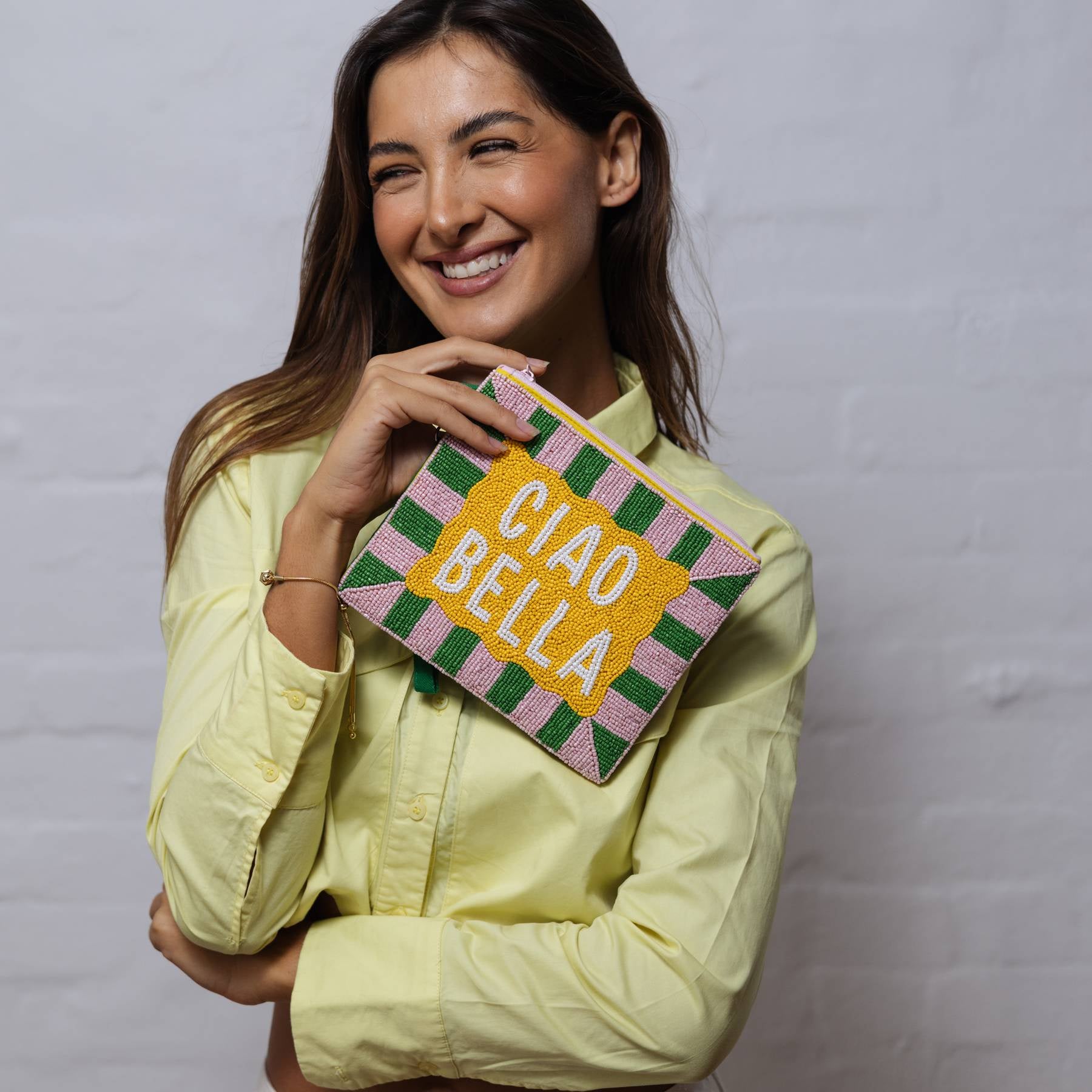 Green Ciao Bella Beaded Clutch