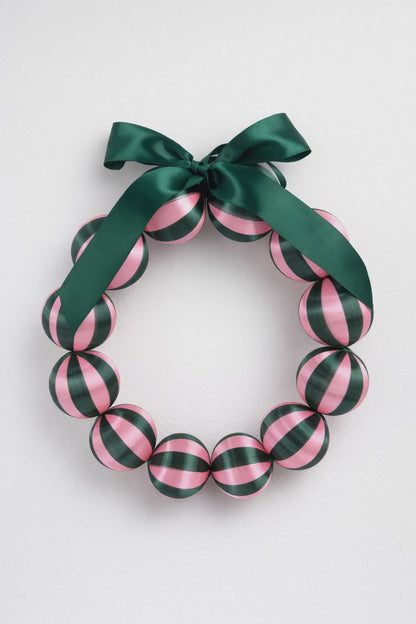 Silk Ball Christmas Wreath - Green &amp; Pink