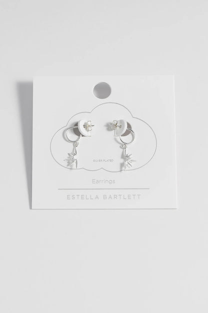 Half Star Hoops - Silver Plated