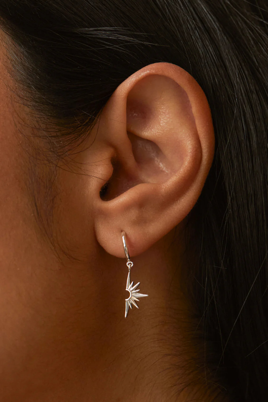 Half Star Hoops - Silver Plated