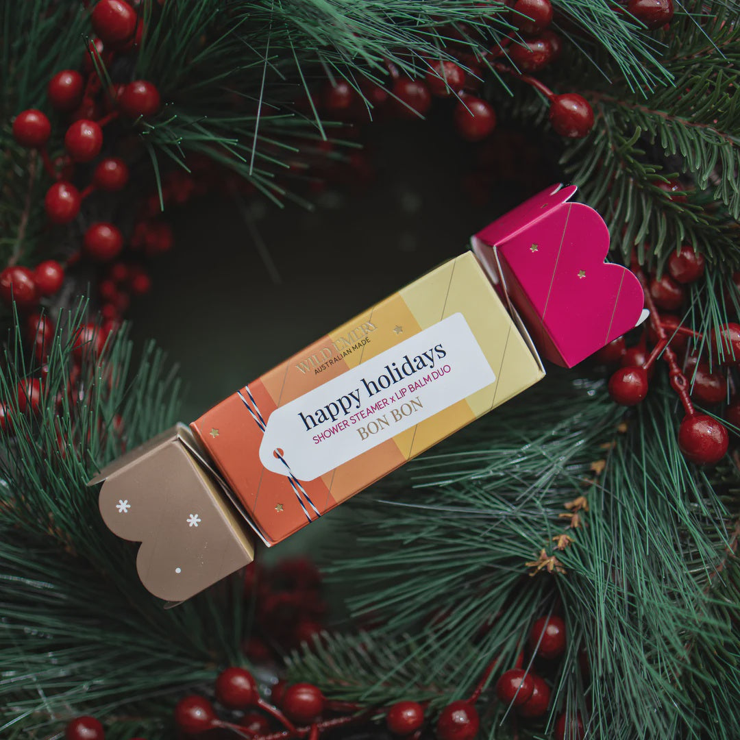 Happy Holidays Shower Steamer x Mini Lip Balm Bon Bon
