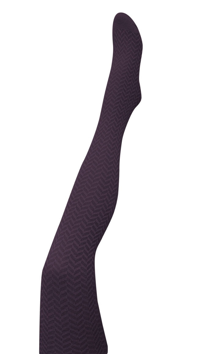 Herringbone Merino Wool Tights - Plum