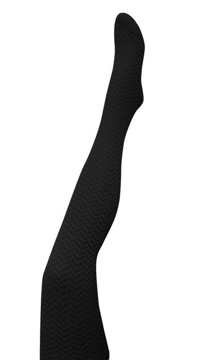 Herringbone Merino Wool Tights - Black