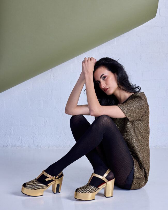 Herringbone Merino Wool Tights - Black