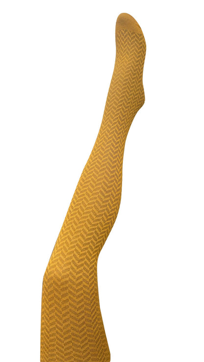 Herringbone Merino Wool Tights - Mustard