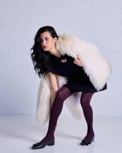 Herringbone Merino Wool Tights - Plum