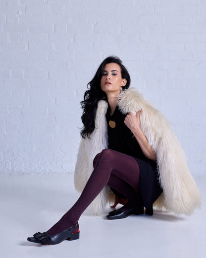 Herringbone Merino Wool Tights - Plum