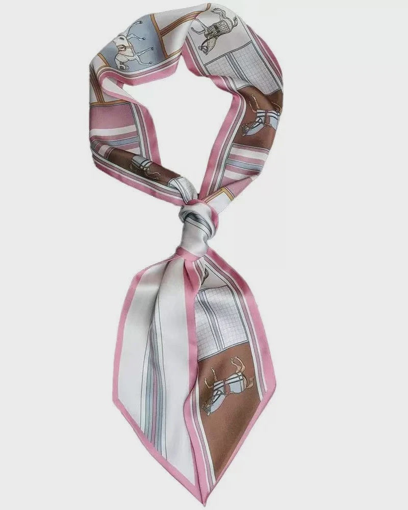 Satin Neck Scarf &amp; Bag Tie - Horsing Around Pink
