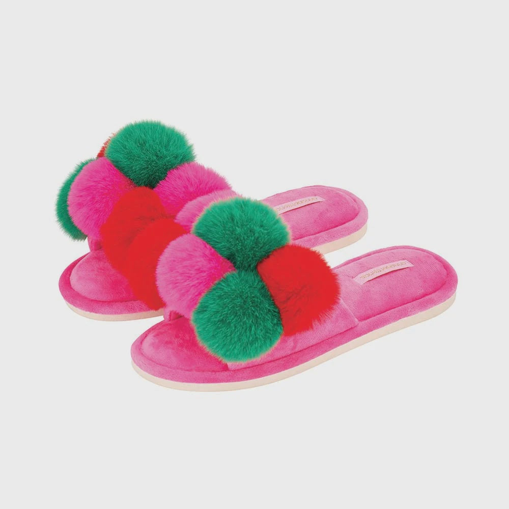 Cosy Luxe Pom Pom Slippers - Hot Pink Multi