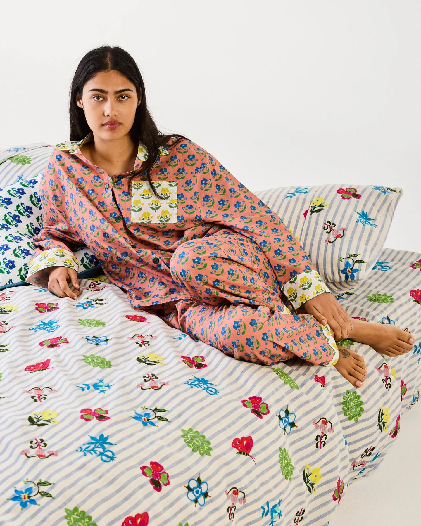 Kip&amp;Co x Anna Spiro Indian Summer Rose Adult Organic Cotton Long Sleeve Shirt &amp; Pant Pyjama Set
