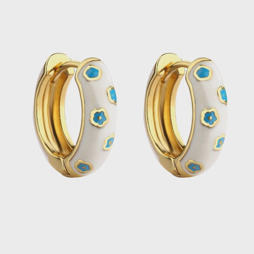 Jane Enamel Hoop Earrings - White