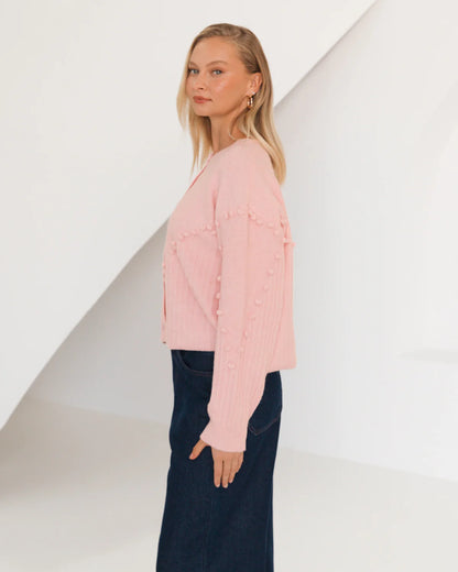 Janice Pom Pom Fringe Knit Cardigan