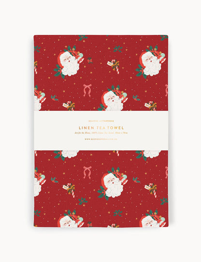 Jingle Bells Linen Tea Towel
