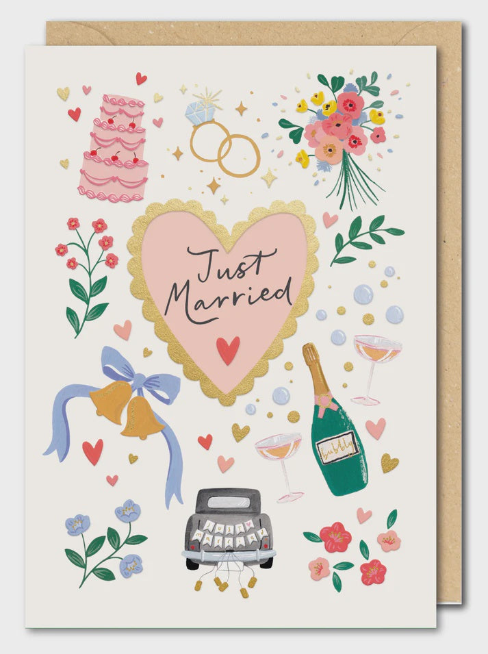 Just Married Champagne Greeting Card