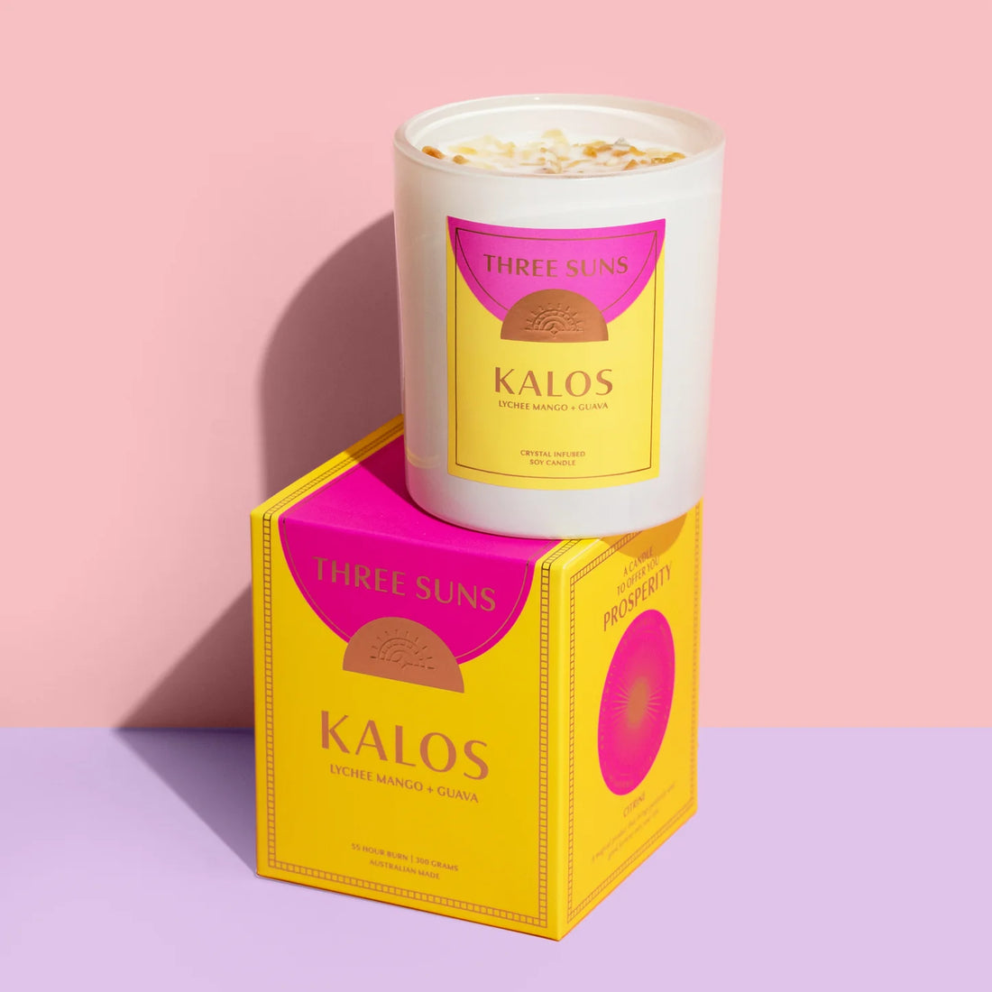 Three Suns Crystal Candle - Kalos - Lychee, Mango &amp; Guava