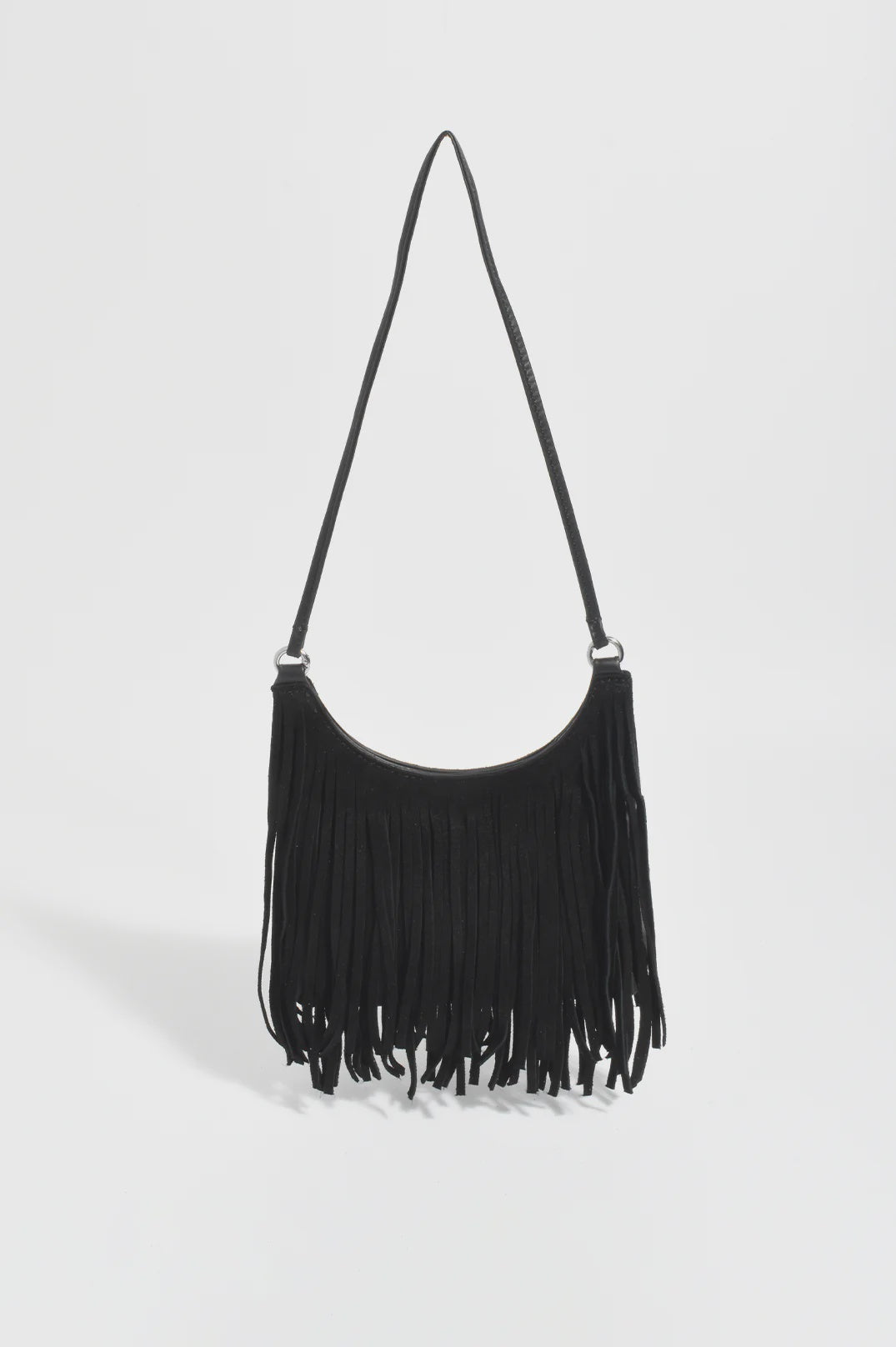 Kelsey Leather Suede Fringe Mini Bag - Black