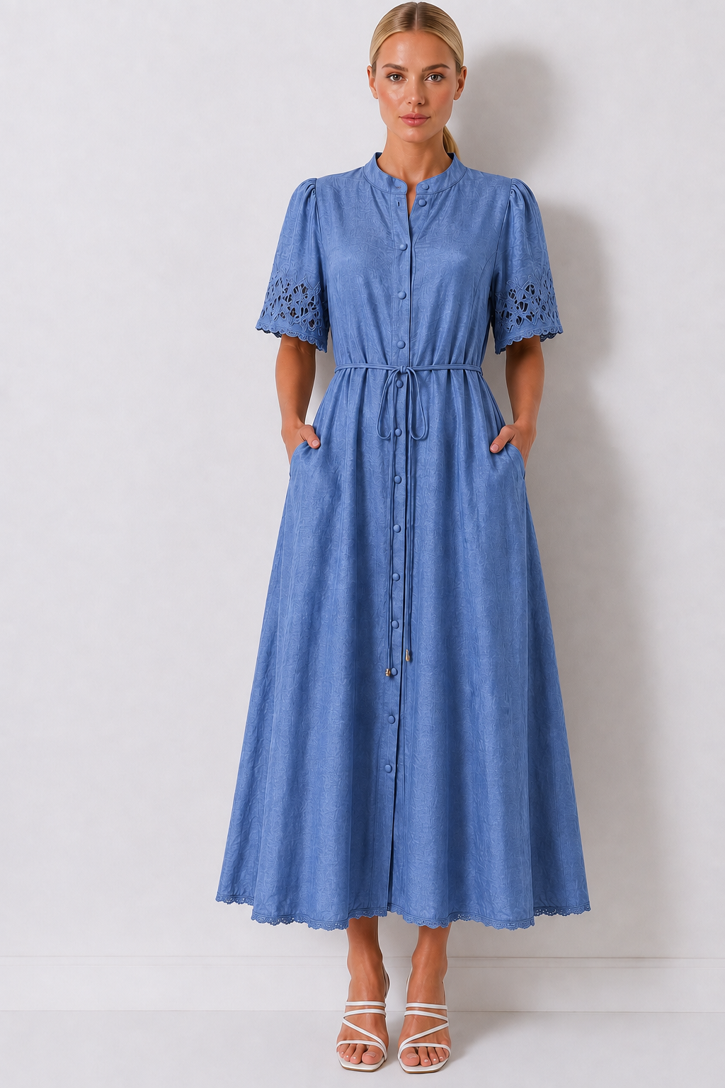 Lace Sleeve Dress - Cornflower