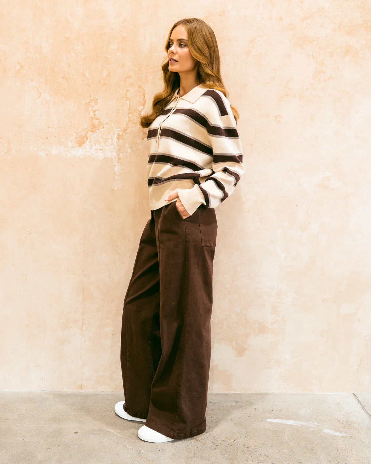 Latte Lines Polo Knit Jumper