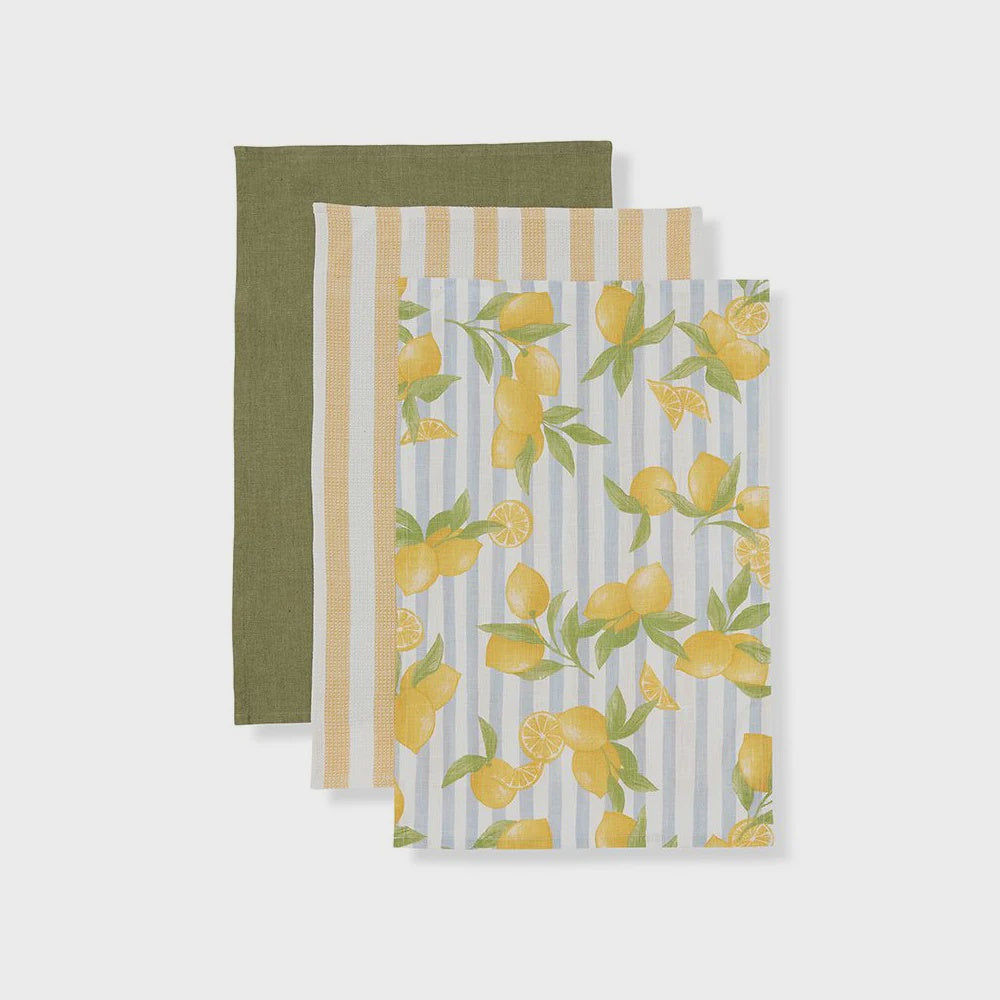 Lemon Stripe Teatowel - Set of 3