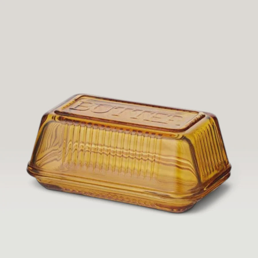 Lia Glass Butter Dish - Amber