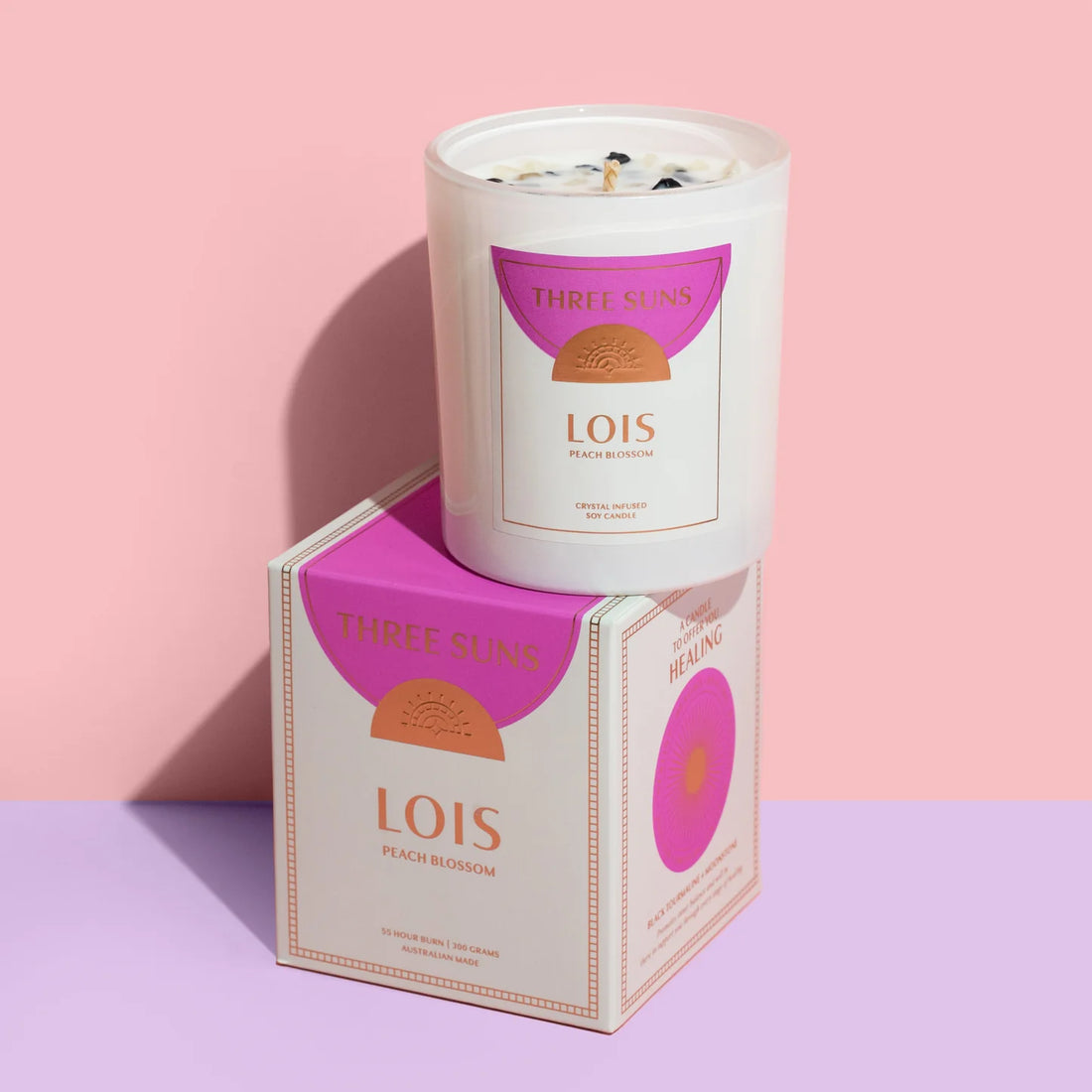 Three Suns Crystal Candle - Lois - Peach Blossom