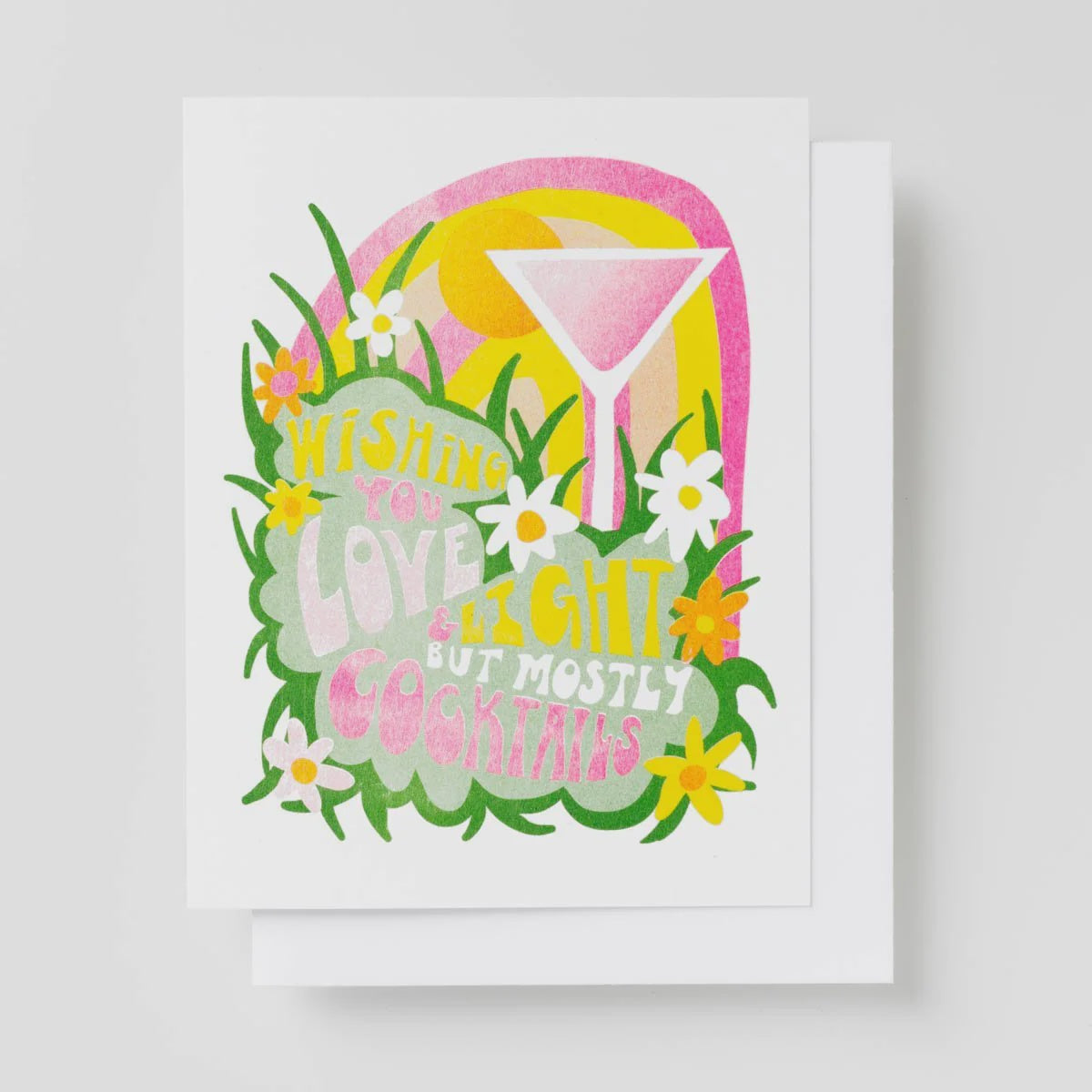 Love &amp; Light &amp; Cocktails - Risograph Greeting Card