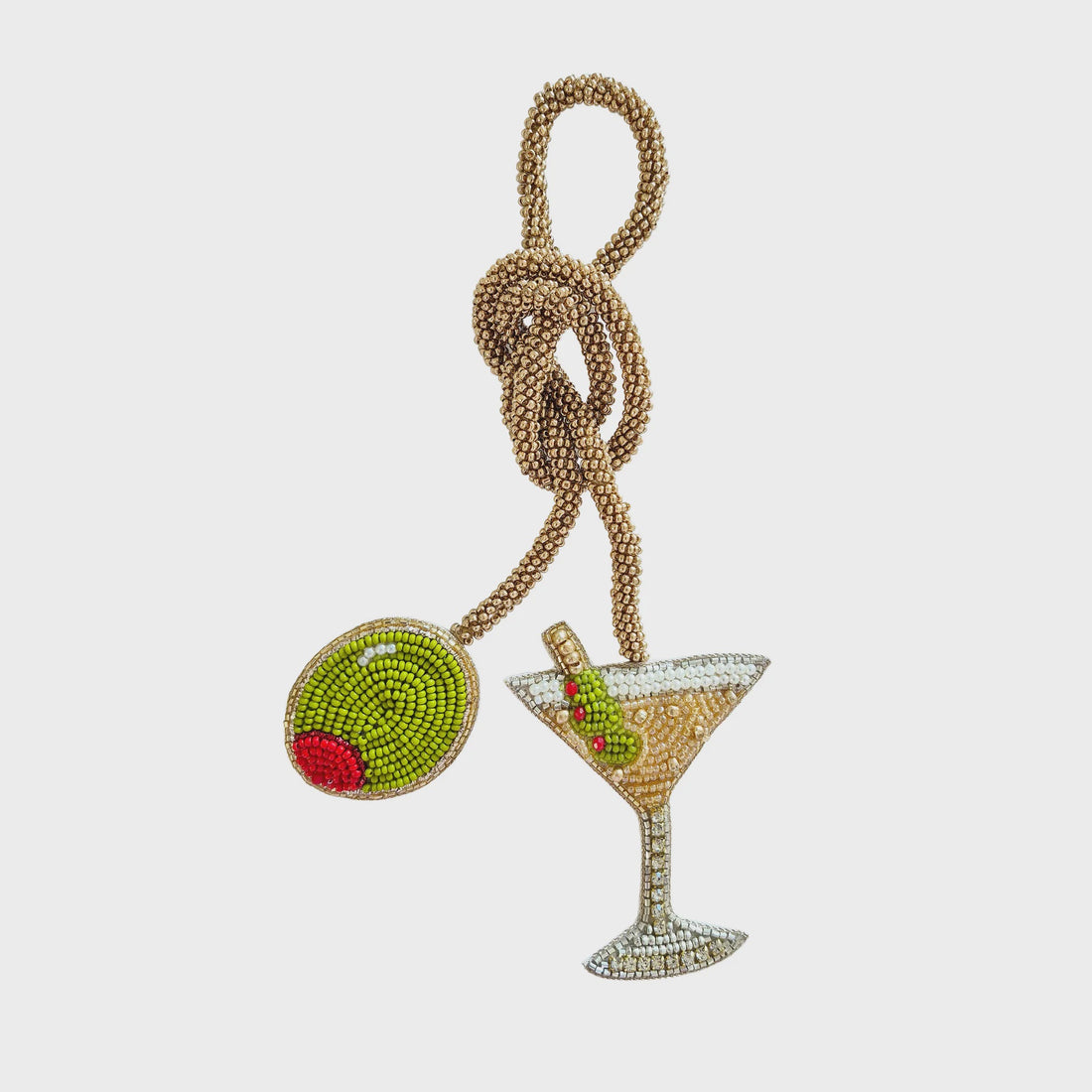 Martini Olive Beaded Tie Bag Charm