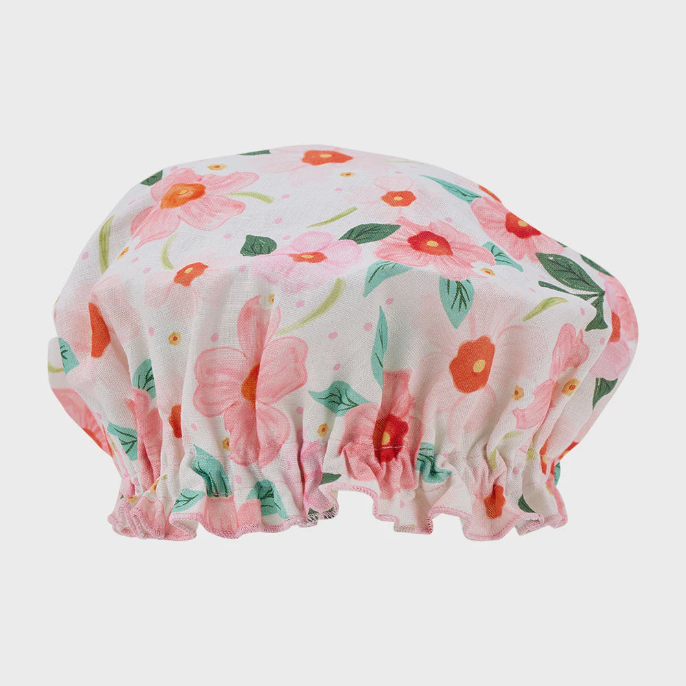 Linen Shower Cap - Meadow Blush