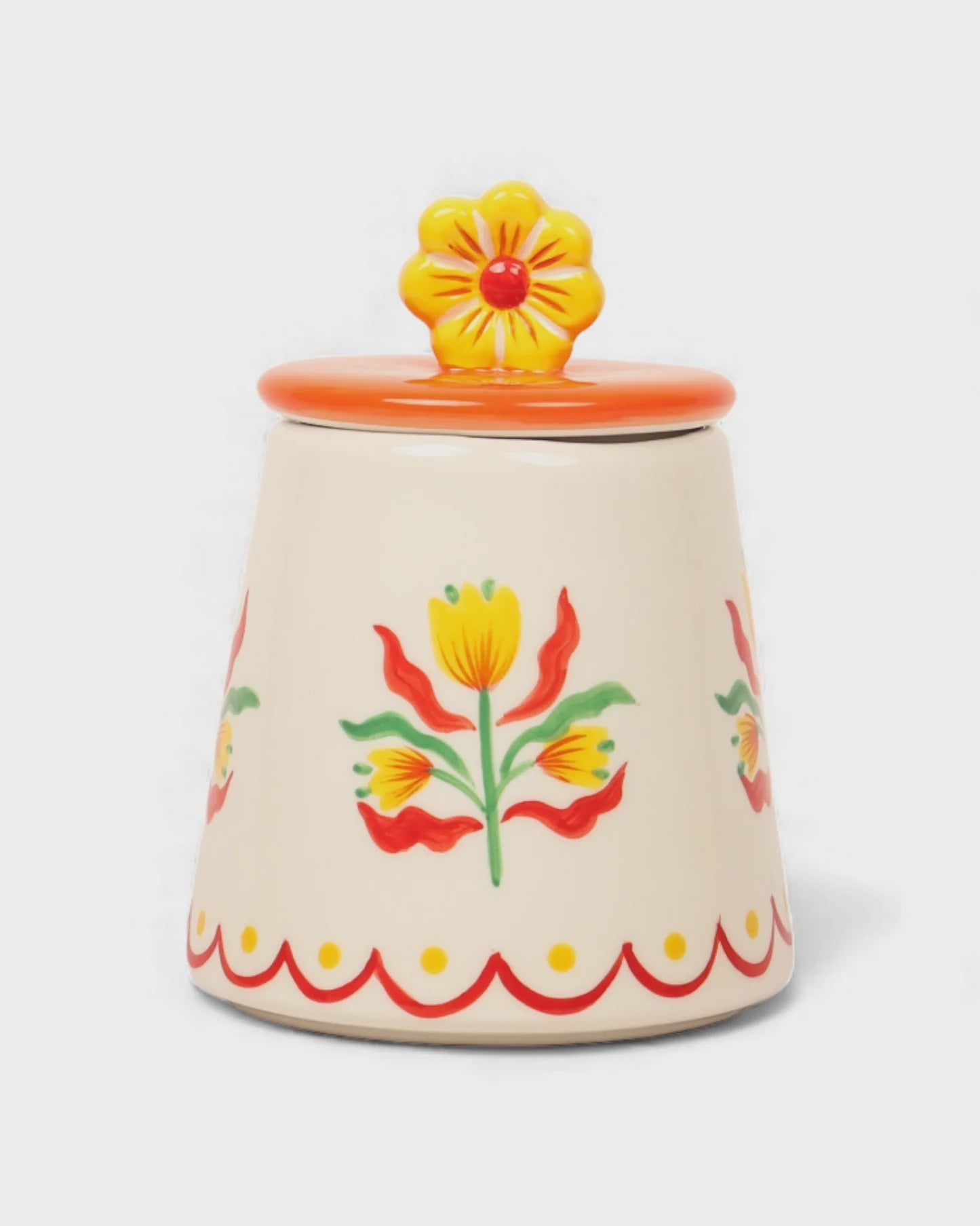 Retro Folk Stoneware Hand Painted Sugar Pot