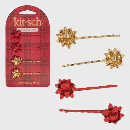 Metal Gift Bow Hair Pins - Set of 4