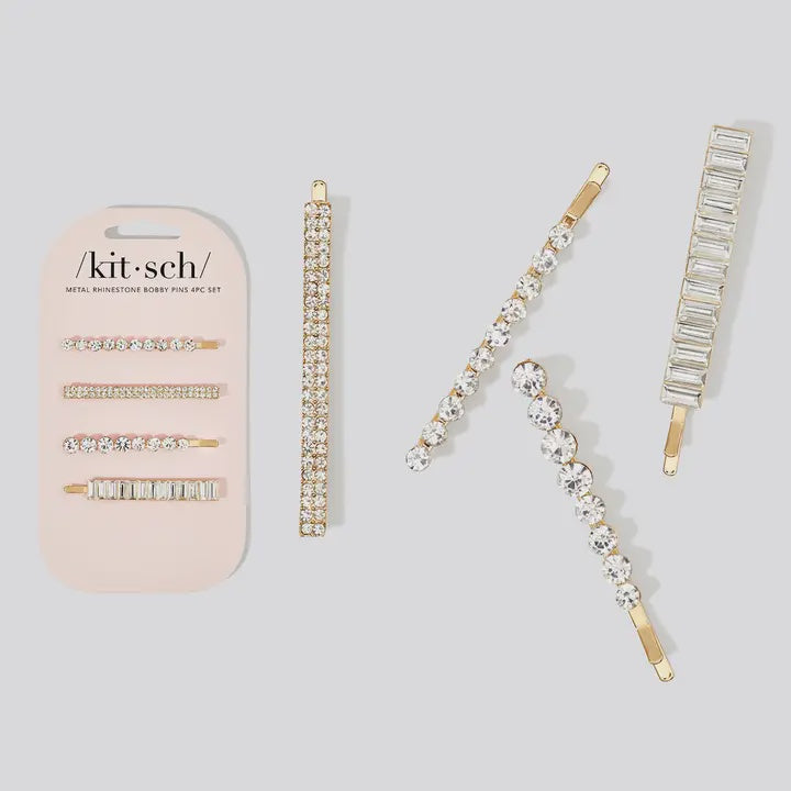 Metal Rhinestone Assorted Bobby Pins Set