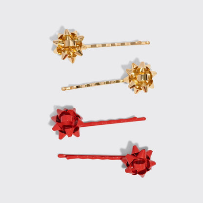 Metal Gift Bow Hair Pins - Set of 4