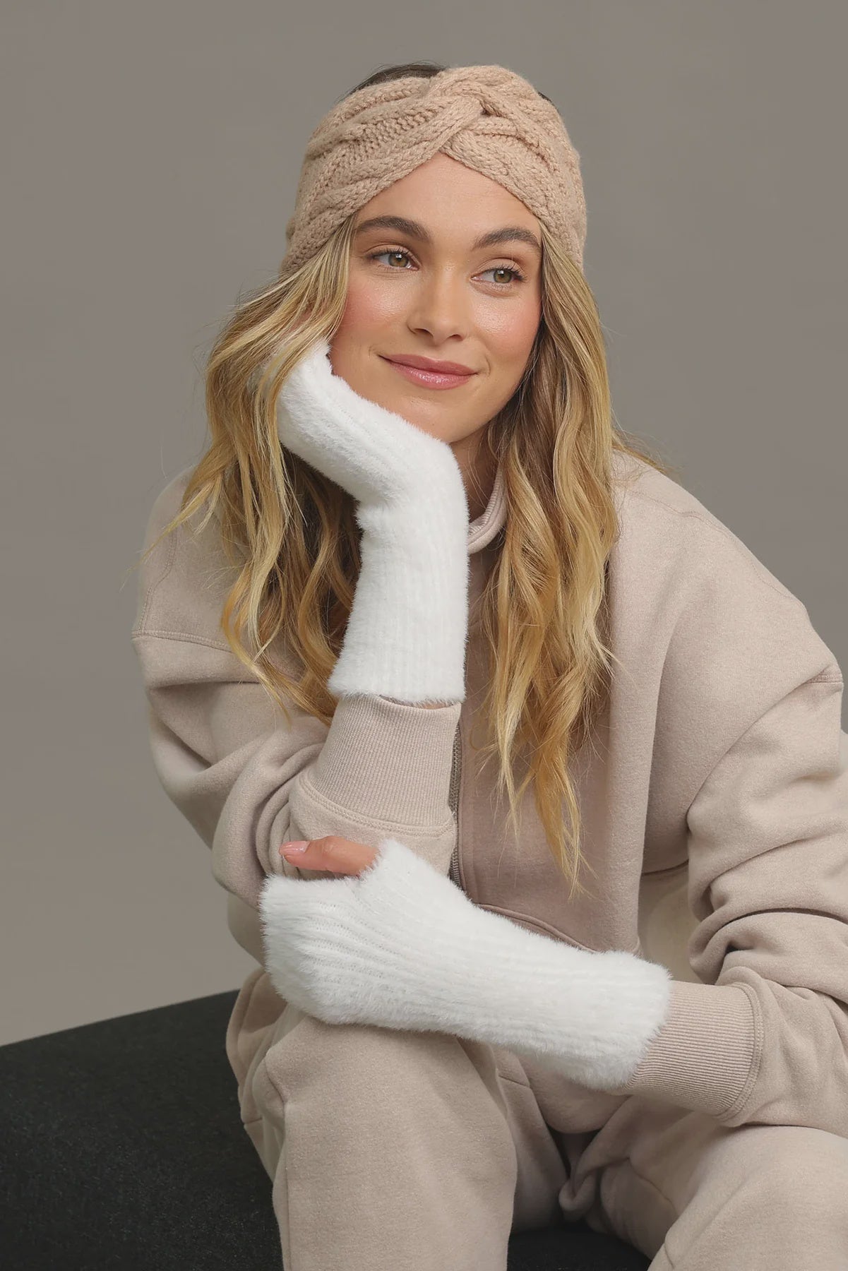 Michelle Cable Knit Headband - Beige