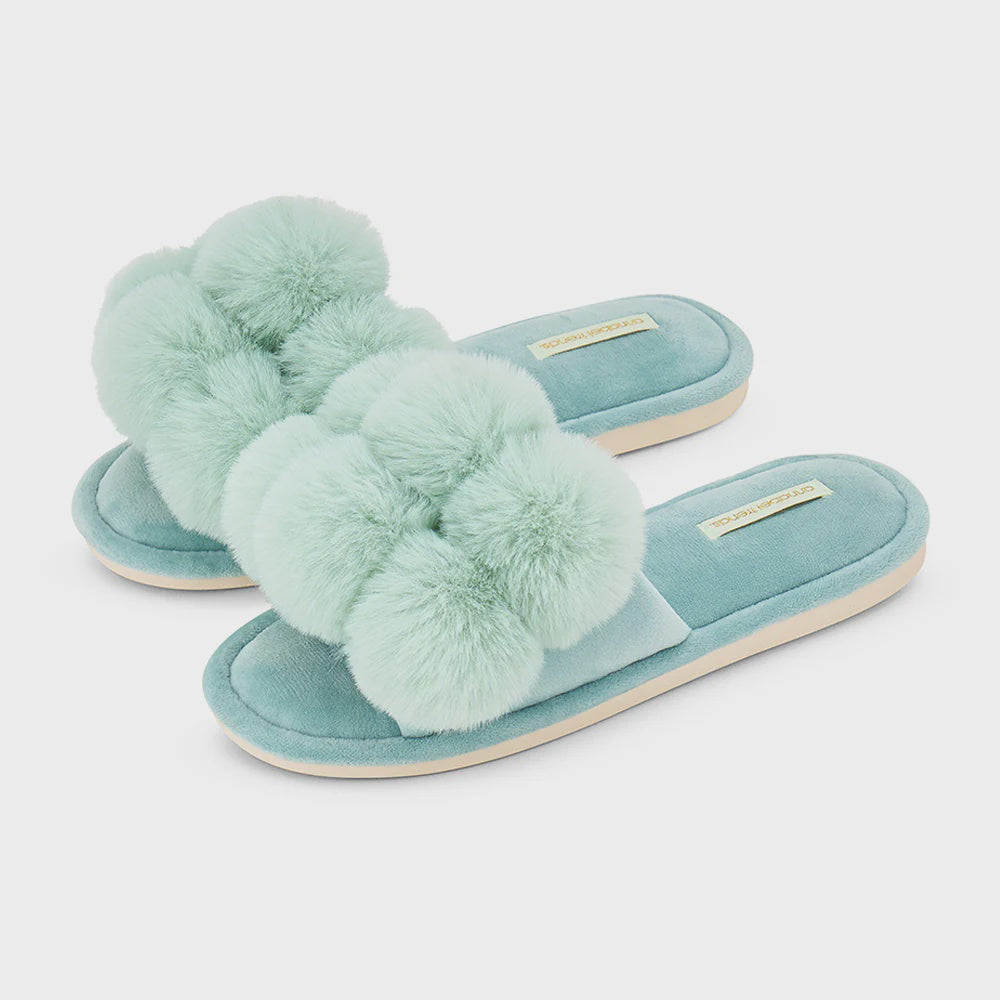 Cosy Luxe Pom Pom Slipper - Mist Green