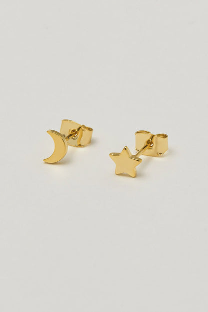Mixed Moon and Star Earrings - Gold